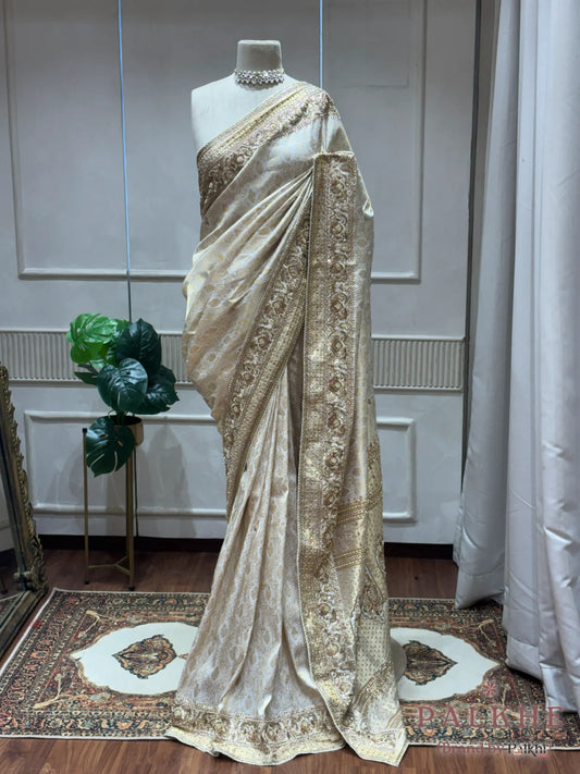 Ivory Pure Silk Kanjivaram x Hand Embroidery