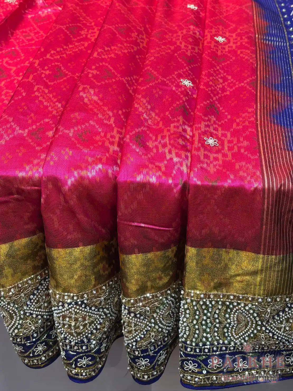 Pink & Royal Blue Pure Patola x Hand Embroidery