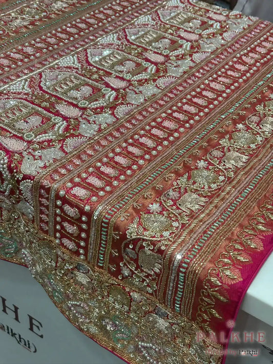 Red Floral Pure Silk Kanjivaram x Hand Embroidery