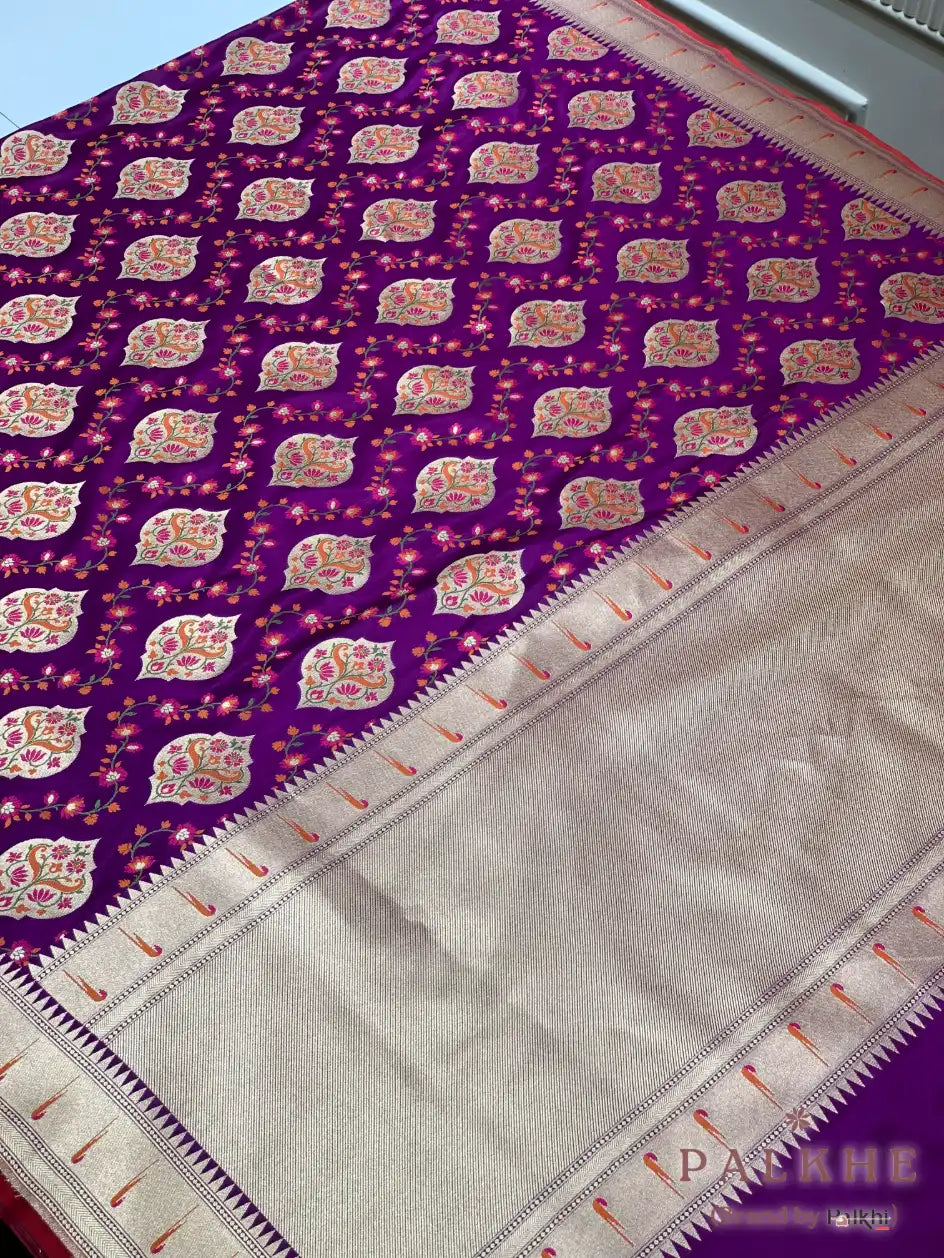Purple Jamdani-Inspired Banarasi in Semi Mashru Silk (CP44)