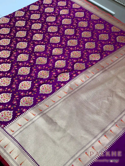 Purple Jamdani-Inspired Banarasi in Semi Mashru Silk (CP44)