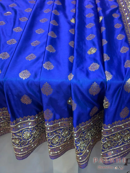 Royal Blue Buttis Mashru Silk Banarasi x Hand Embroidery