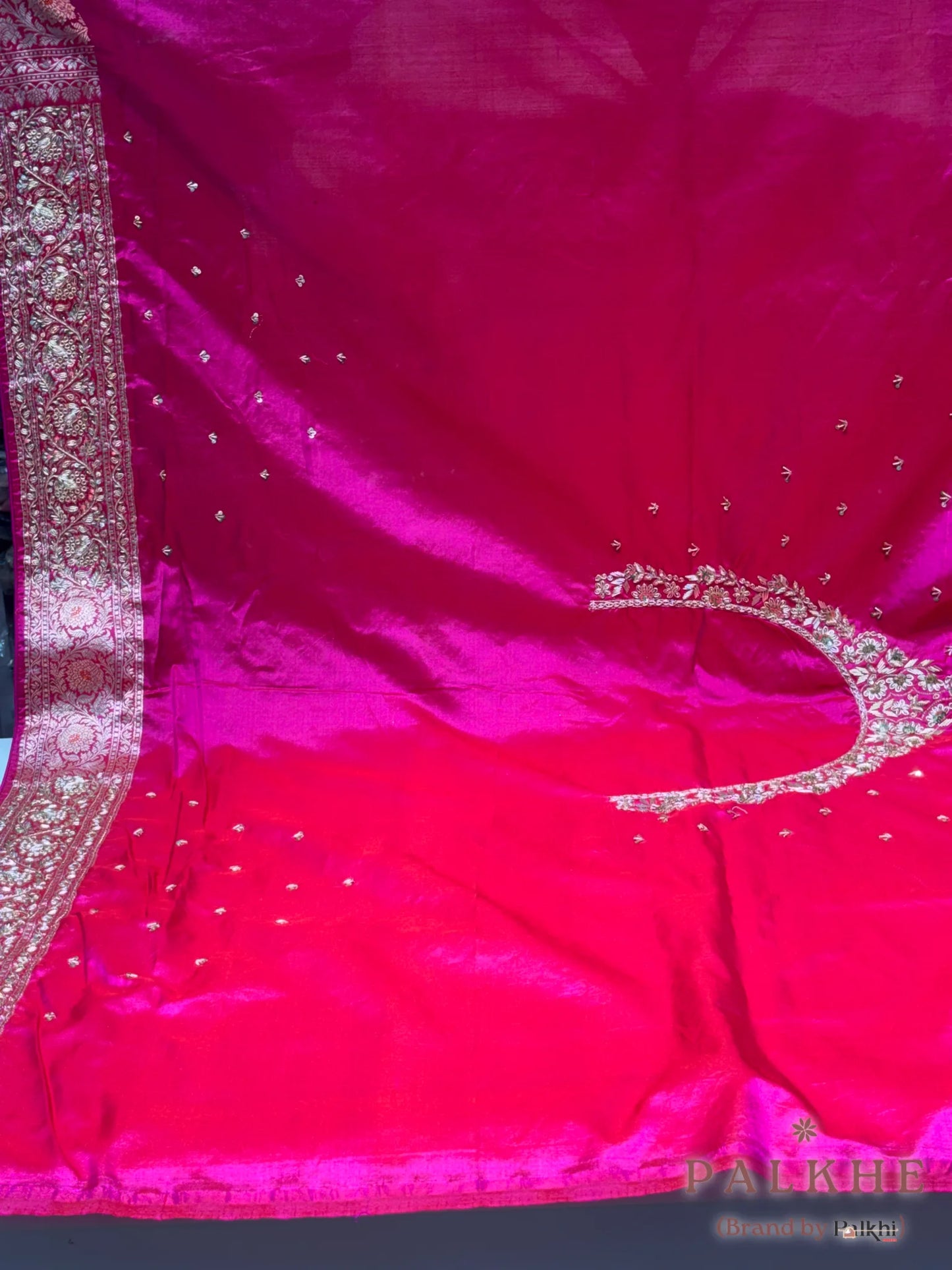 Rani Pink Jaal Banarasi x Hand Embroidery