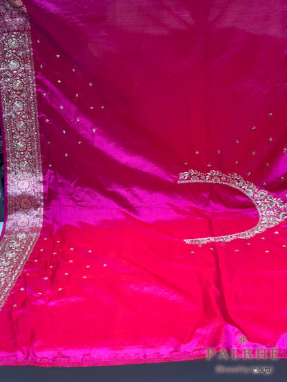 Rani Pink Jaal Banarasi x Hand Embroidery