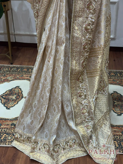Ivory Pure Silk Kanjivaram x Hand Embroidery