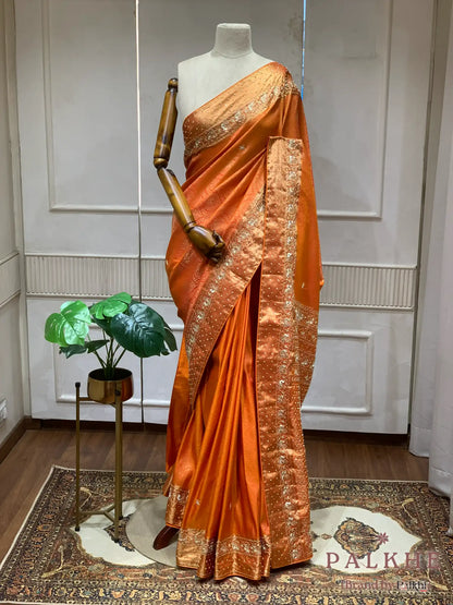 Rust Orange Traditional Motifs Kanjivaram x Hand Embroidery (CS79)