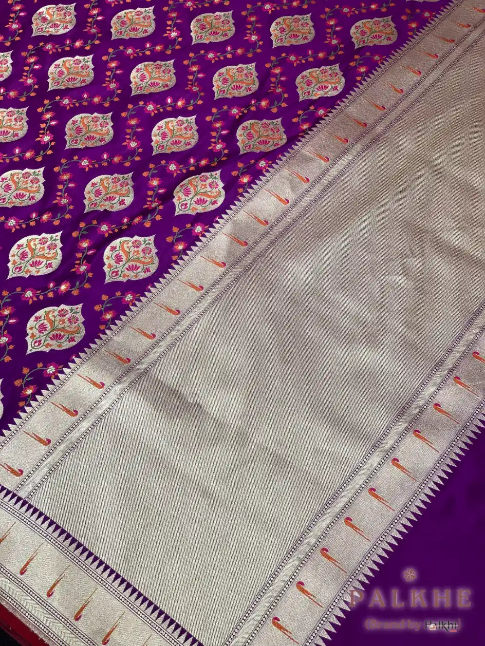 Purple Jamdani-Inspired Banarasi in Semi Mashru Silk (CP44)