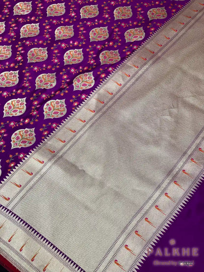 Purple Jamdani-Inspired Banarasi in Semi Mashru Silk (CP44)