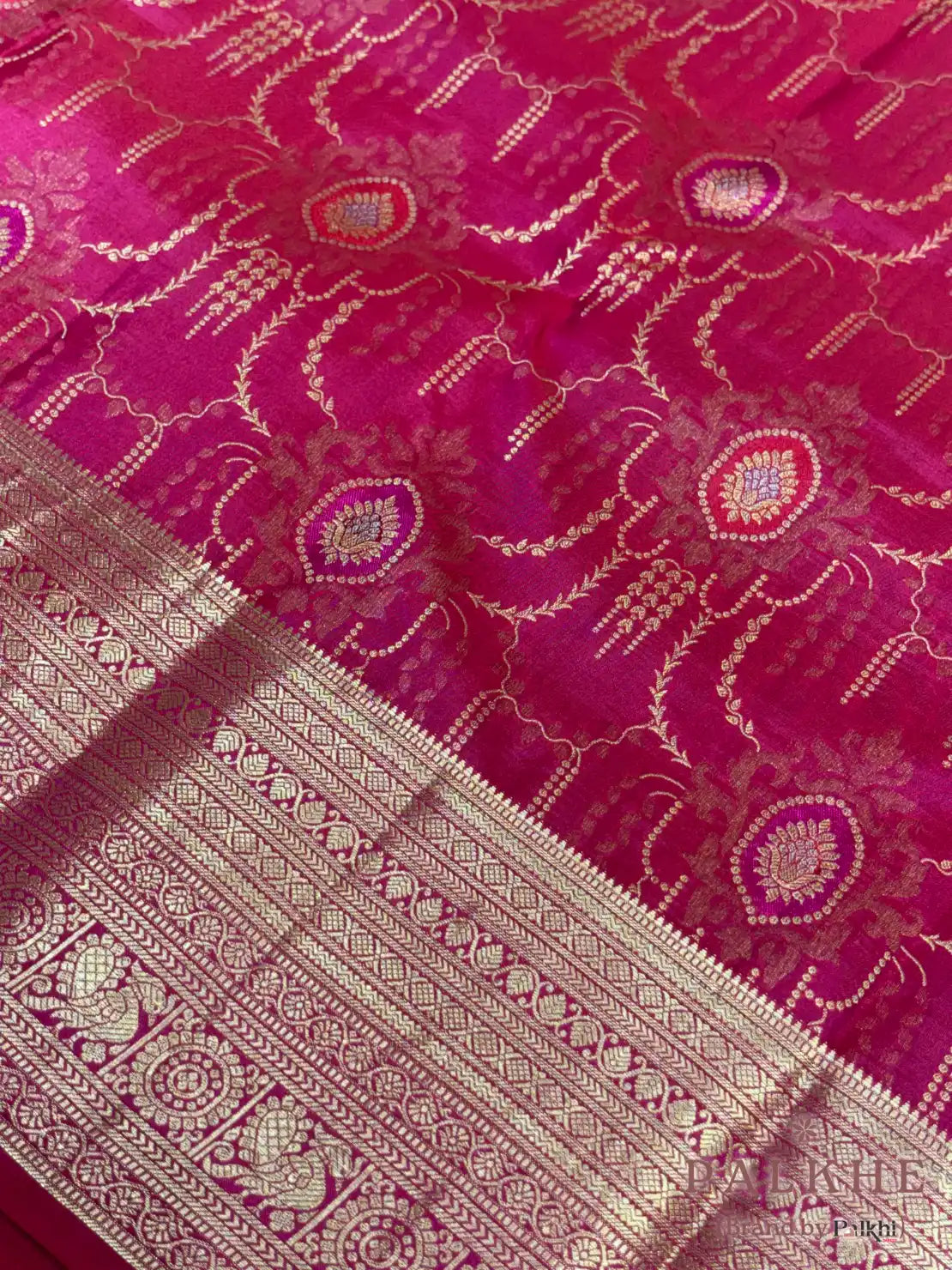 Pink Kanjivaram Geometric Motifs in Pure Silk