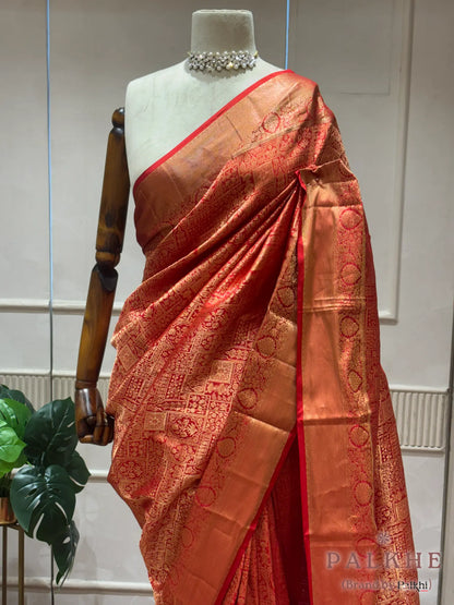 Red Kanjivaram Traditional Motifs in Pure Silk