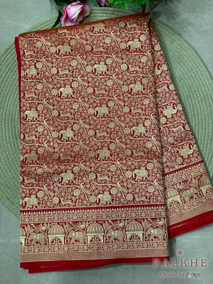 Red Banarasi Floral Jaal in Semi Silk (CQ55)