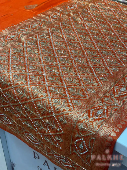 Orange Crepe Silk Fancy x Hand Embroidery
