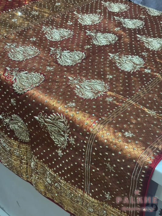 Regal Maroon Butis Kanjivaram x Hand Embroidery (CO90)