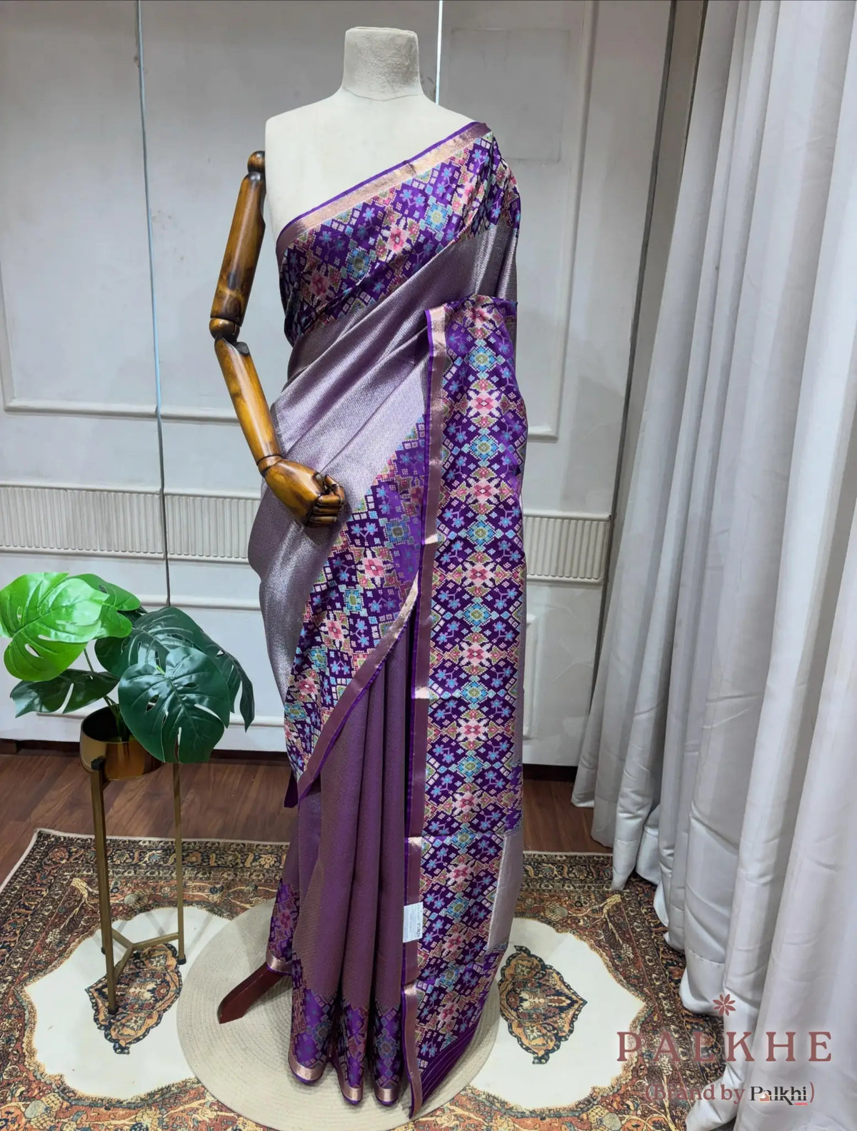 Purple Kanjivaram Geometric in Semi Kanjivaram Patola (CS89)