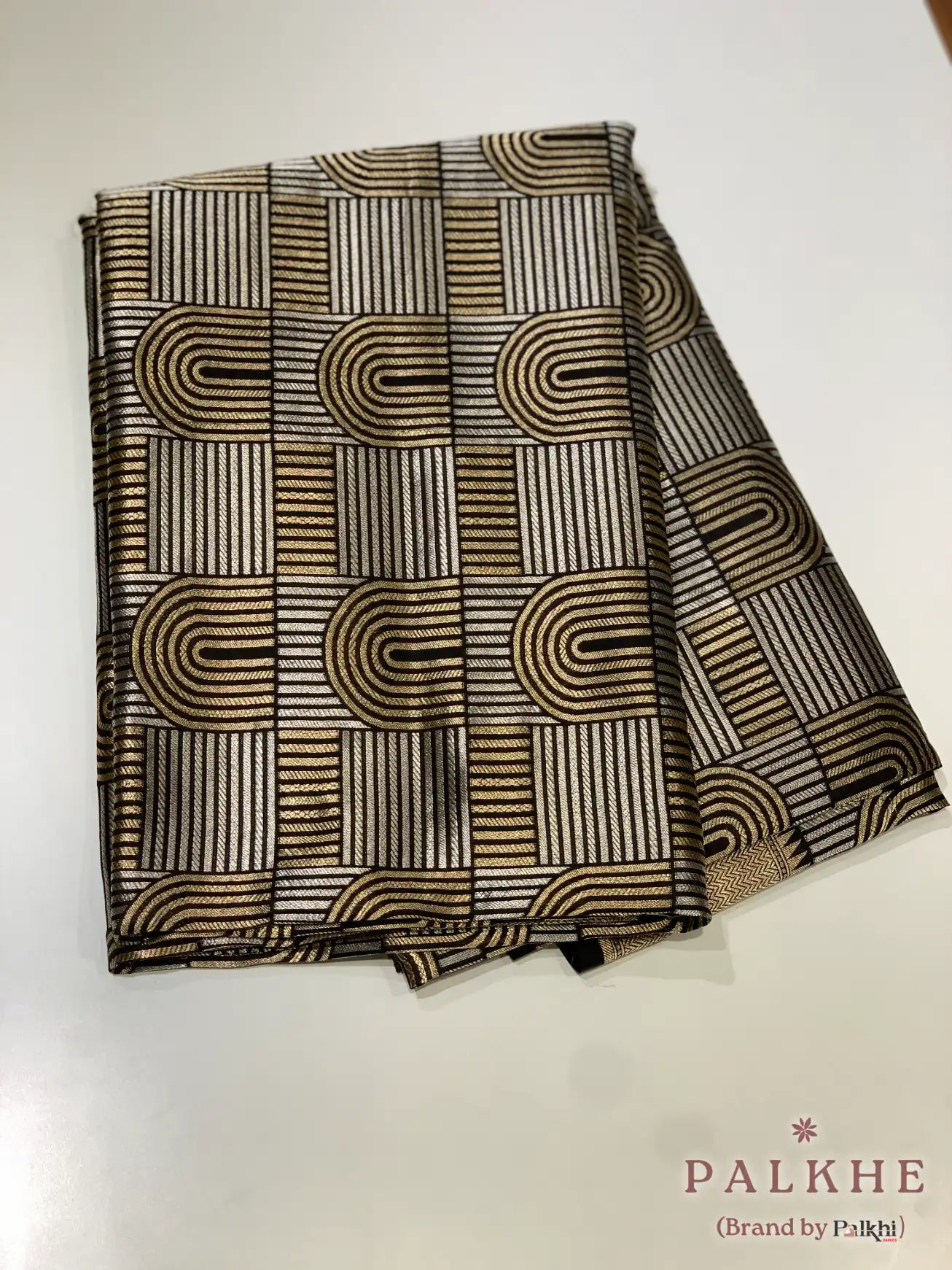 Black and Silver Banarasi Geometric in Satin Silk