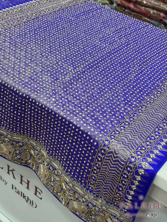 Royal Blue Floral Jaal Pure Silk Kanjivaram x Hand Embroidery (BX48)