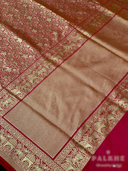Red Banarasi Floral Jaal in Semi Silk (CQ55)