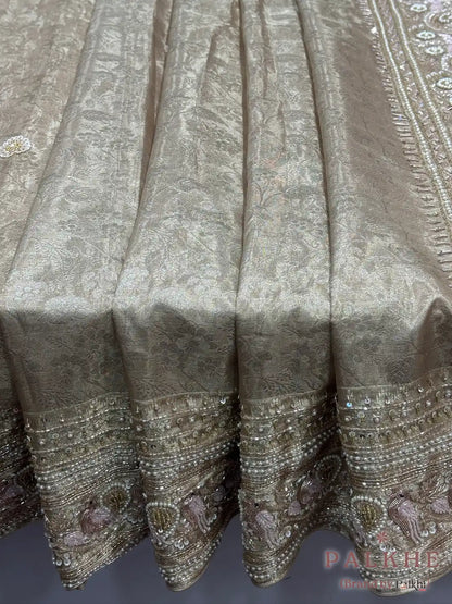 Gold Floral Jaal Kanjivaram x Hand Embroidery
