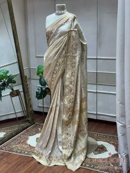 Ivory Pure Silk Kanjivaram x Hand Embroidery