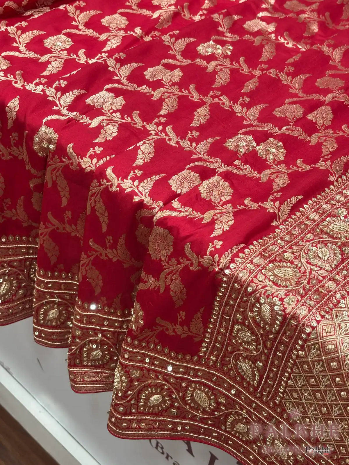 Red Floral Jaal Banarasi x Hand Embroidery (CO77)