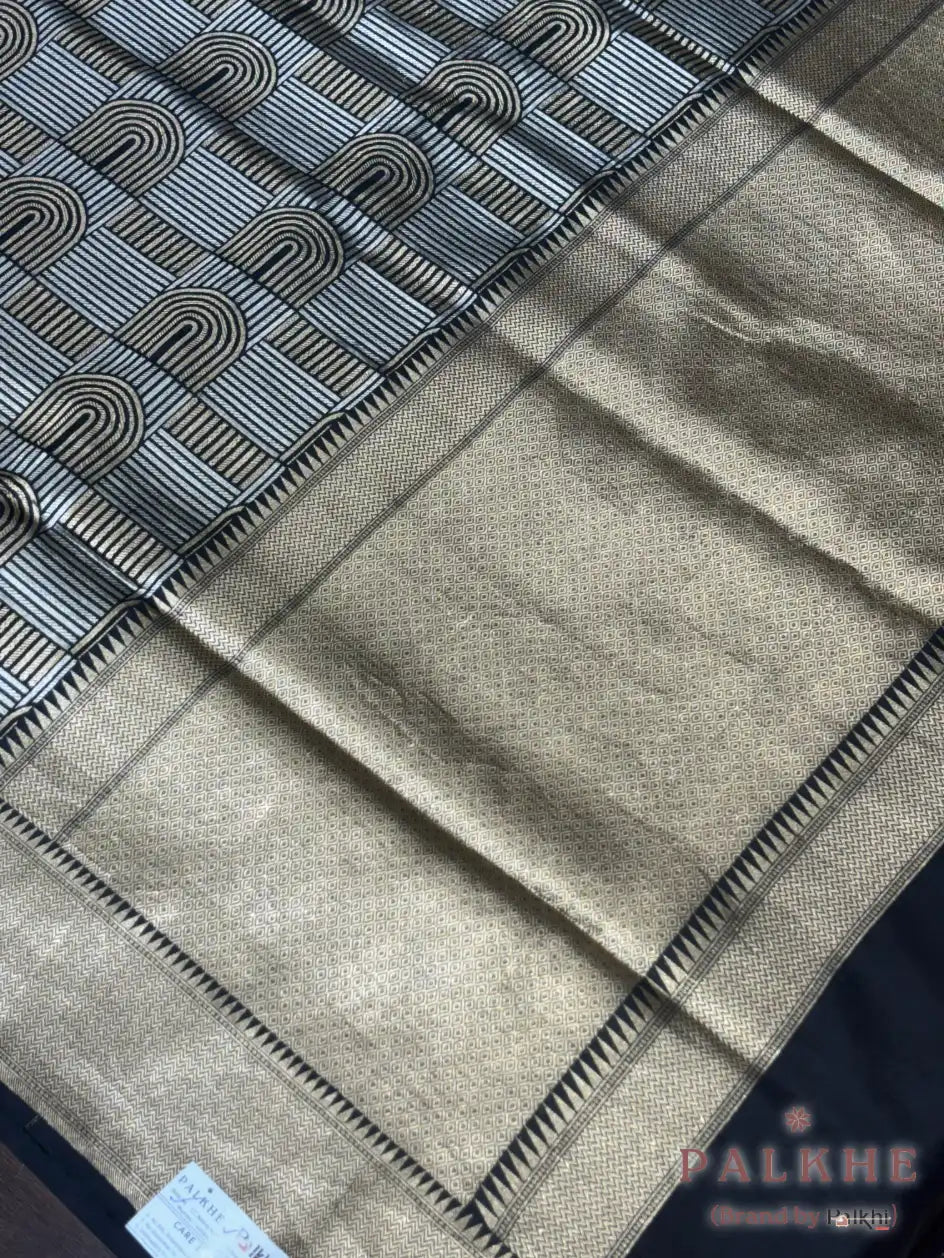 Black and Silver Banarasi Geometric in Satin Silk