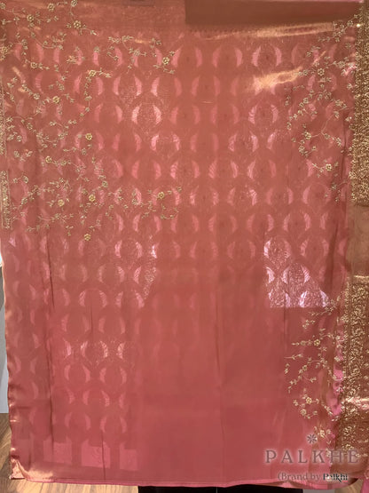 Pink Tissue Kanjivaram Silk x Hand Embroidery