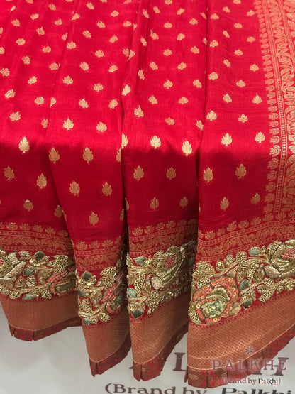 Red Buttis Banarasi x Hand Embroidery (CM12)