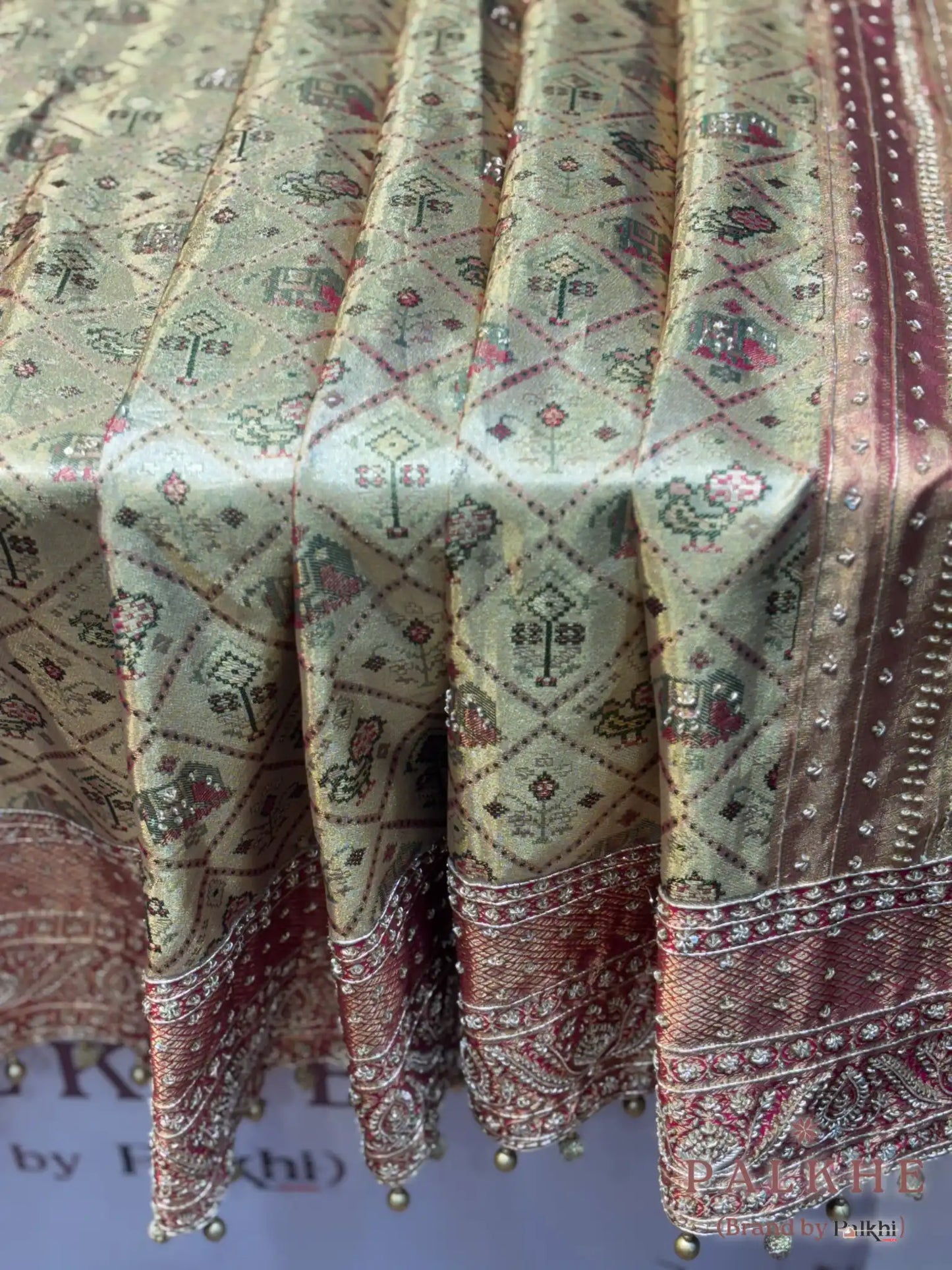 Golden & Red Pure Kanjivaram Patola x Hand Embroidery
