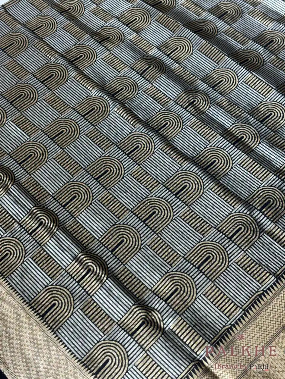 Black and Silver Banarasi Geometric in Satin Silk