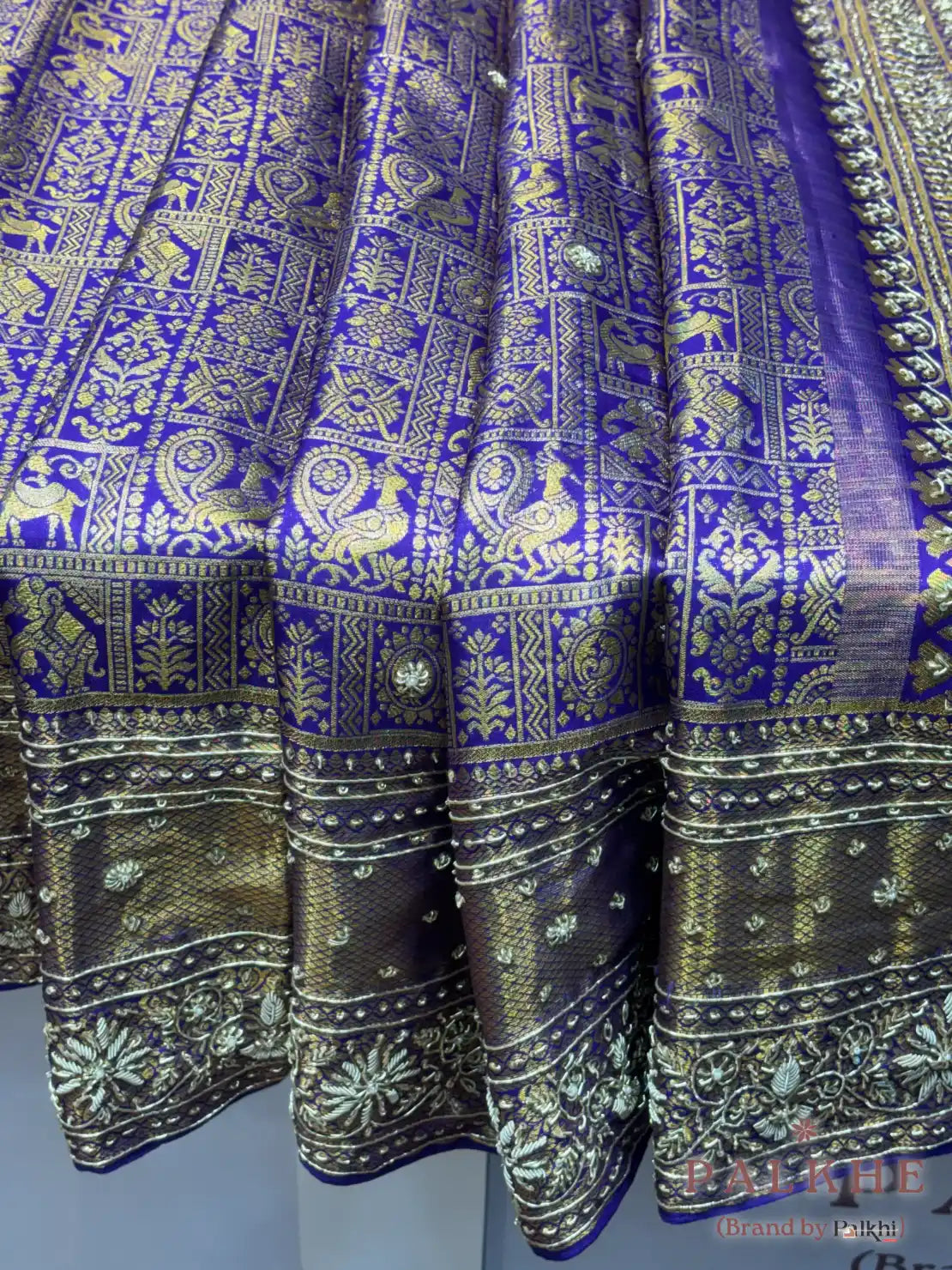 Purple Pure Silk Kanjivaram x Hand Embroidery