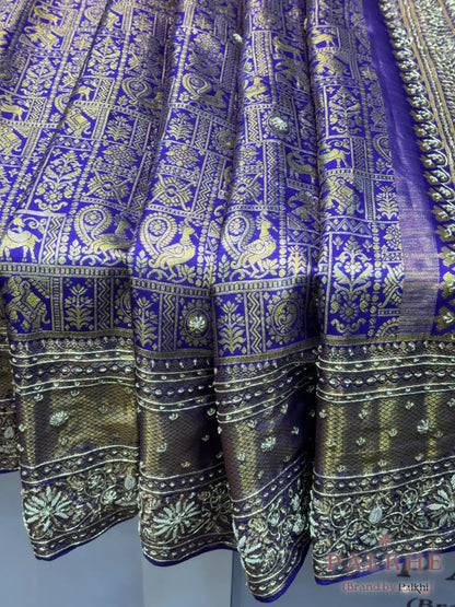 Purple Pure Silk Kanjivaram x Hand Embroidery