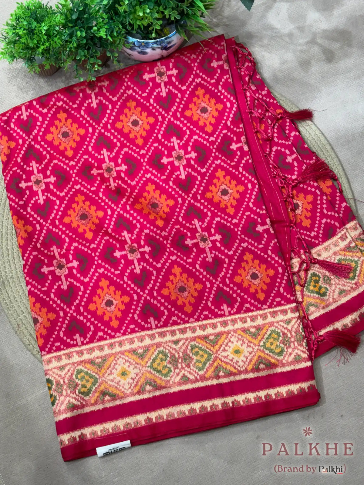 Rani Pink Patola Geometric in Semi Silk (BH38)
