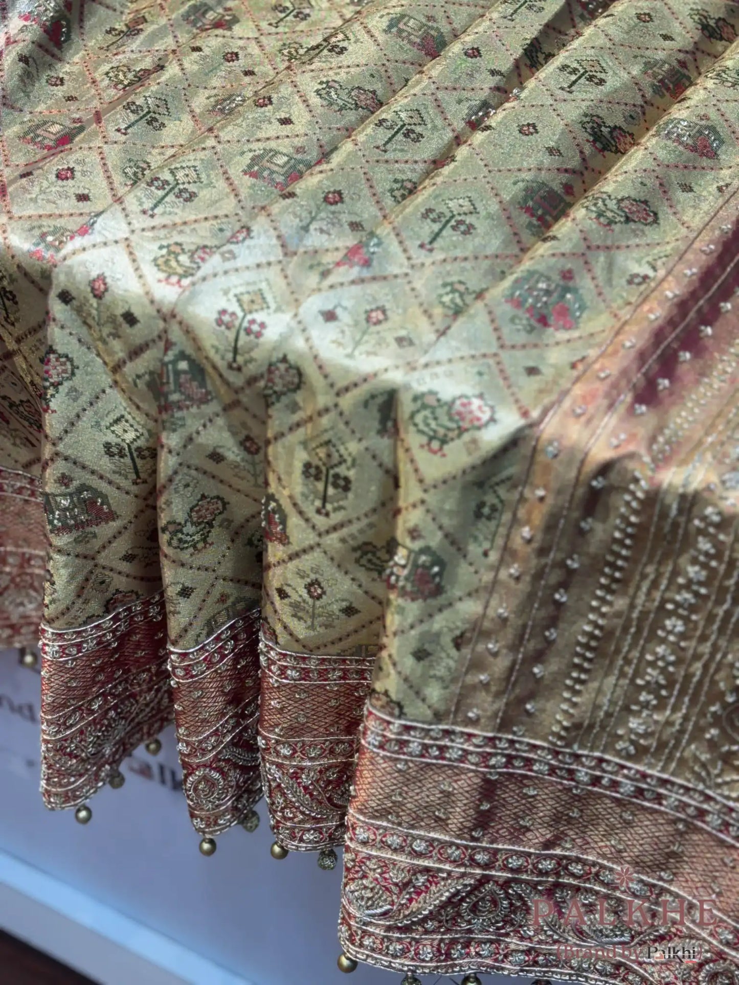 Golden & Red Pure Kanjivaram Patola x Hand Embroidery