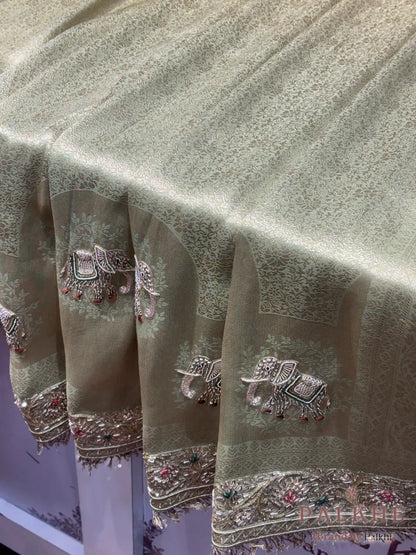 Beige Tissue Silk Banarasi x Hand Embroidery