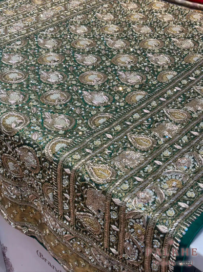 Bottle Green Pure Kanjivaram x Hand Embroidery