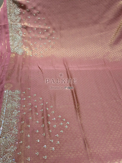 Baby Pink Floral Jaal Tissue Brocade Silk x Hand Embroidery