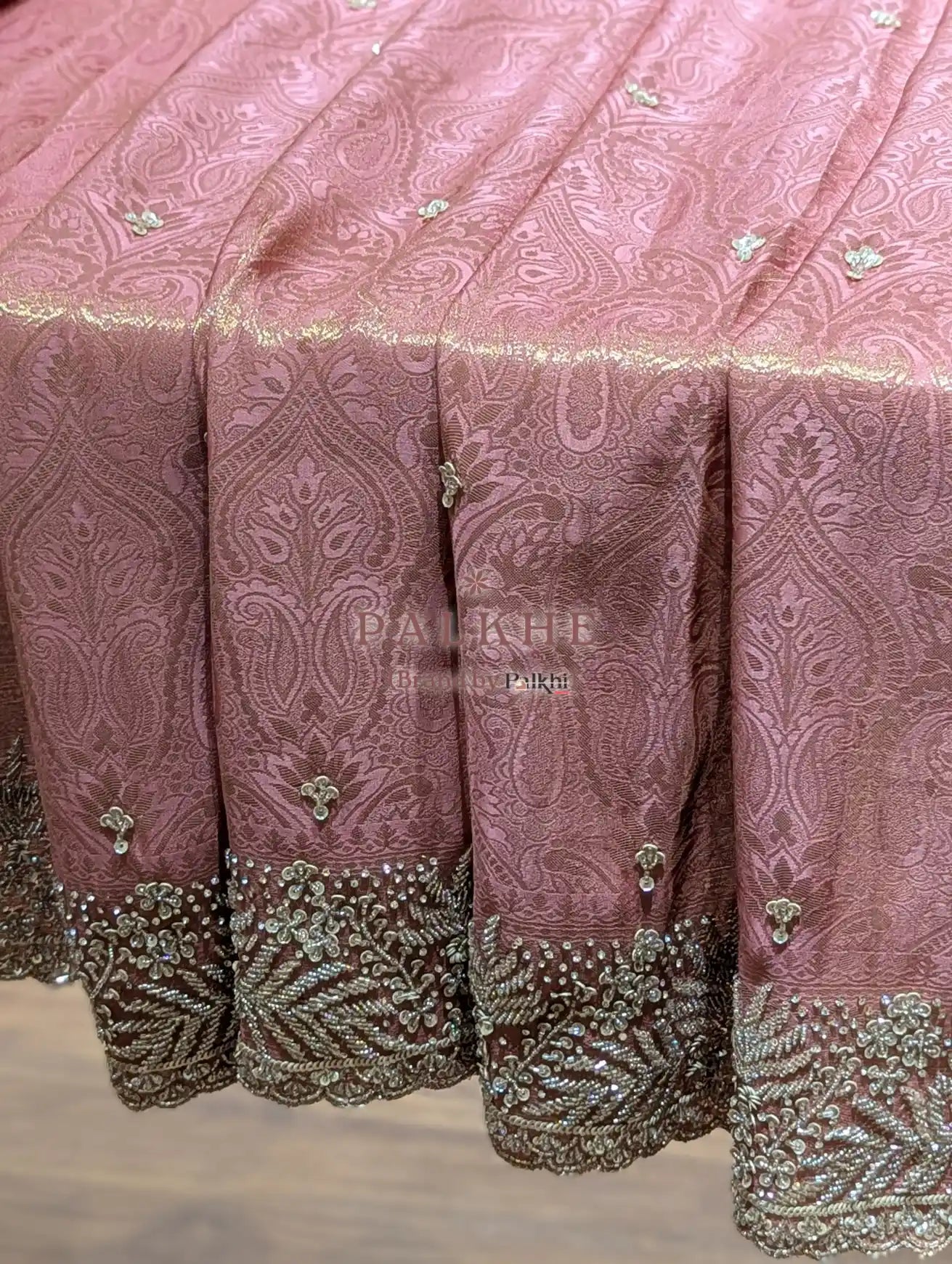 Baby Pink Floral Jaal Tissue Brocade Silk x Hand Embroidery