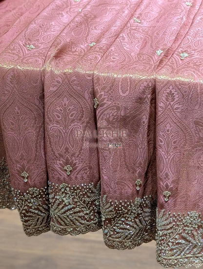 Baby Pink Floral Jaal Tissue Brocade Silk x Hand Embroidery