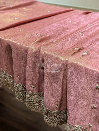 Baby Pink Floral Jaal Tissue Brocade Silk x Hand Embroidery