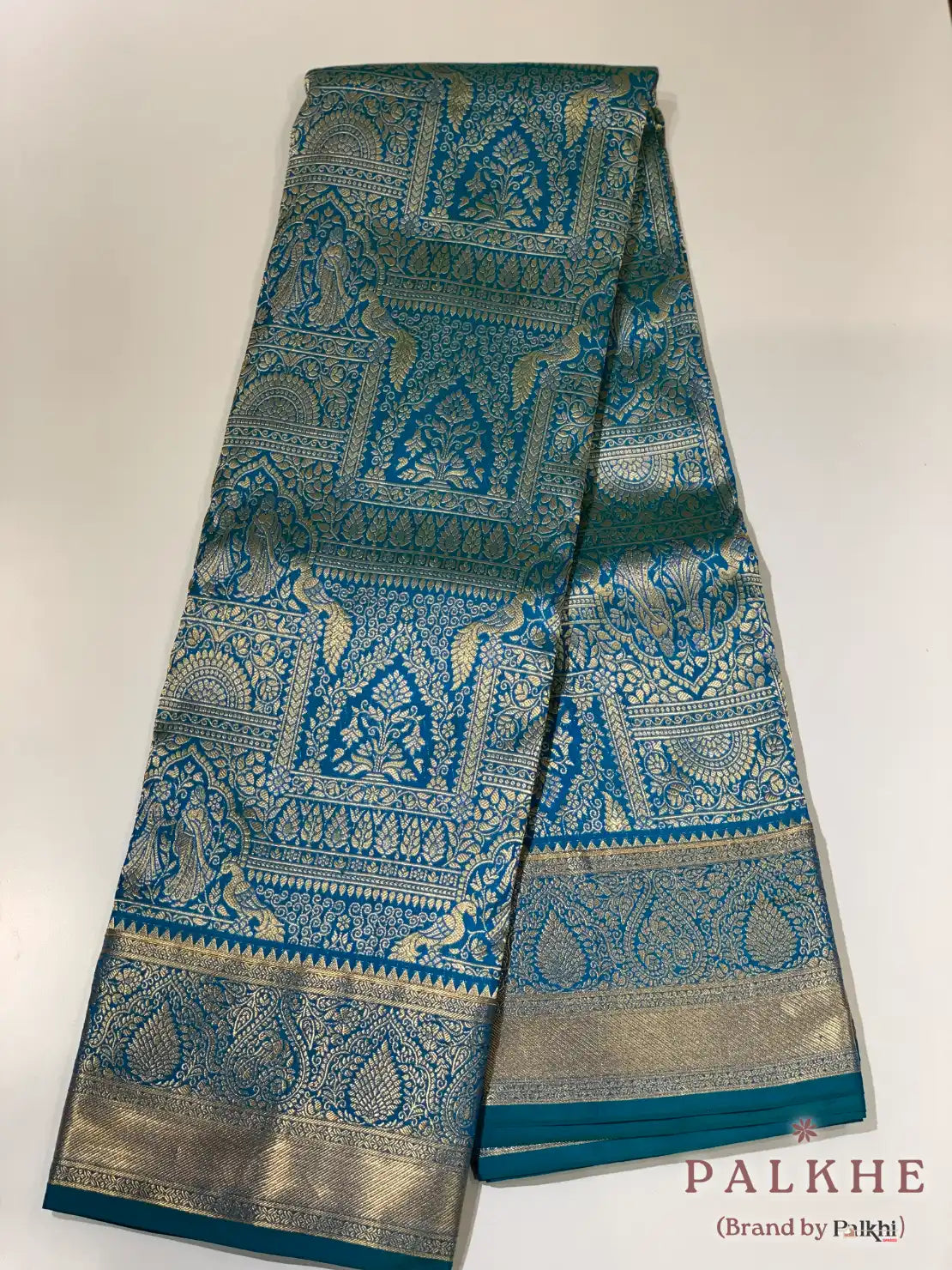 Blue Peacock Motifs in Pure Kanjivaram Silk