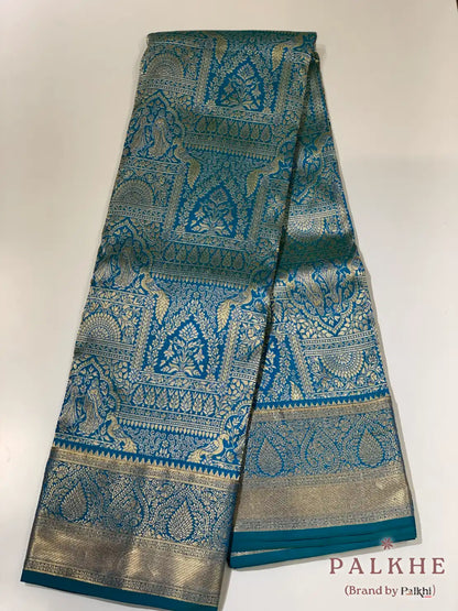 Blue Peacock Motifs in Pure Kanjivaram Silk