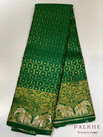 Bottle Green Geometric Jaal in Pure Kanjivaram Silk