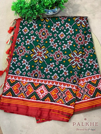 Bottle Green Patola Navratana in Semi Silk (AO74)