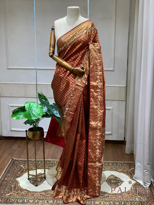 Regal Maroon Butis Kanjivaram x Hand Embroidery (CO90)