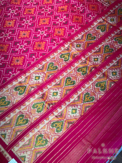 Rani Pink Patola Geometric in Semi Silk (BH38)