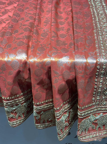 Peach Floral Jaal Banarasi x Hand Embroidery (CM98)
