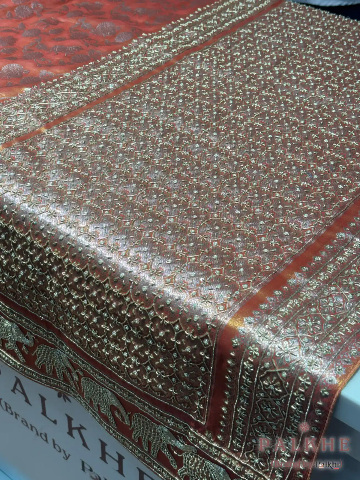 Peach Floral Jaal Banarasi x Hand Embroidery (CM98)