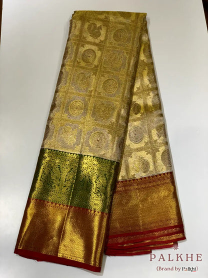 Copper Peacock Motifs in Pure Kanjivaram Silk