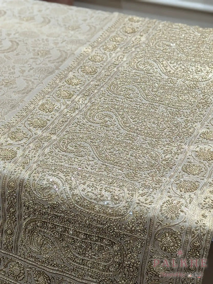 Cream Floral Jaal Tissue x Hand Embroidery