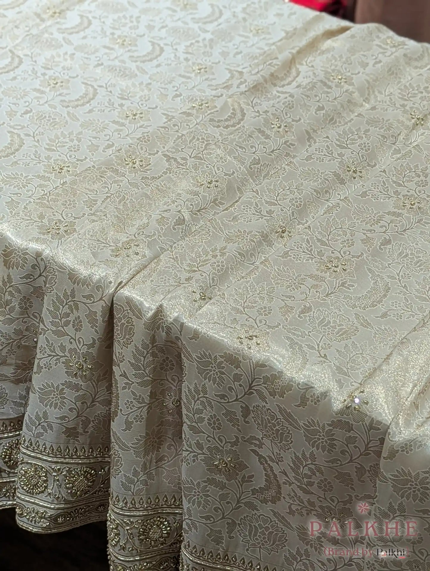 Cream Floral Jaal Tissue x Hand Embroidery